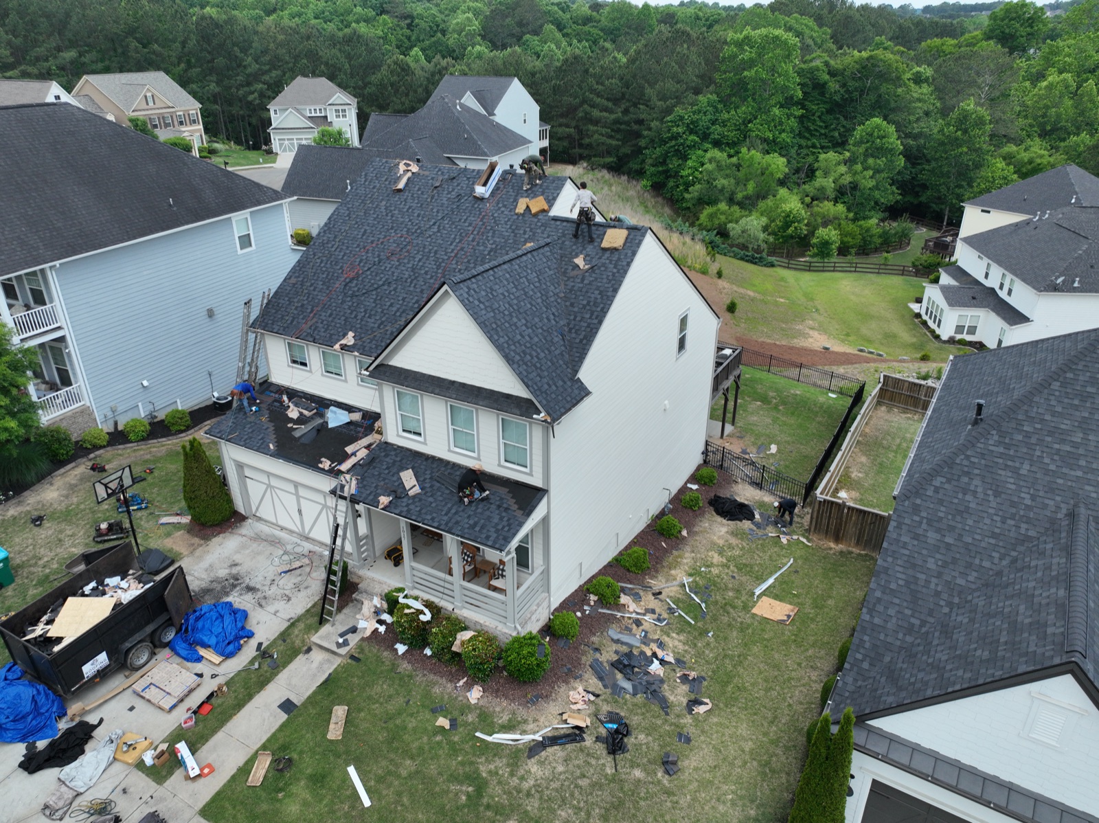 Canton GA roof replacement progress documented by drone