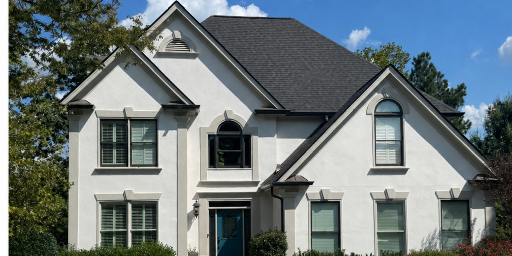 Completed roof replacement on a white residential home by Build From Above Roofing